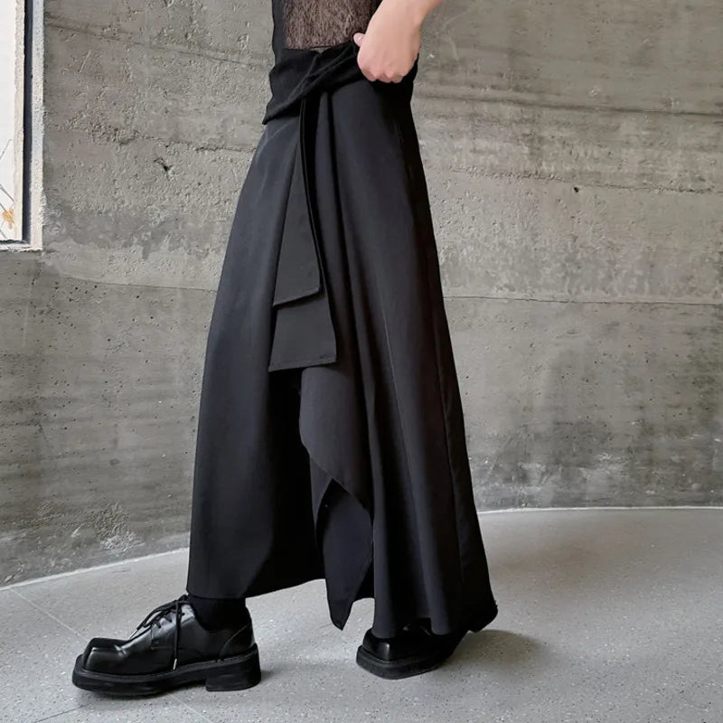 Summer Men's Casual Pants Dark Style Irregular Individuality Trousers Fashion Trend Solid Color Culottes 9C5810