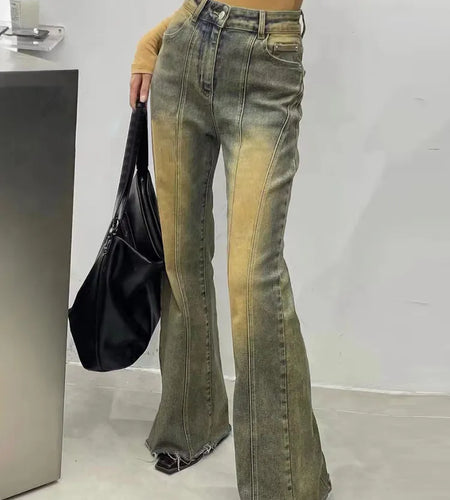 Individuality Vintage Jeans For Women High Waist Spliced Pockets Hit Color Skinny Denim Long Pant Female Summer