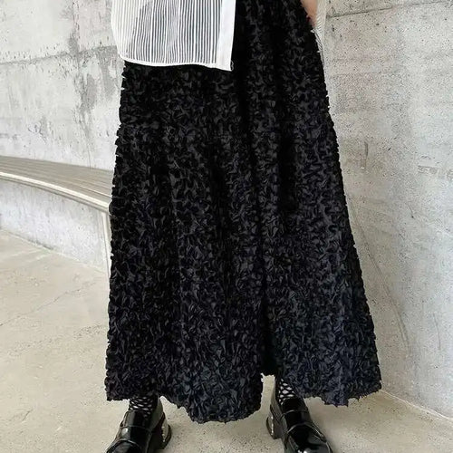 Load image into Gallery viewer, High Elastic Waist Black Three-dimensional Midi A-line Half-body Skirt Women Fashion Tide New Spring Autumn 2025 1DH6459
