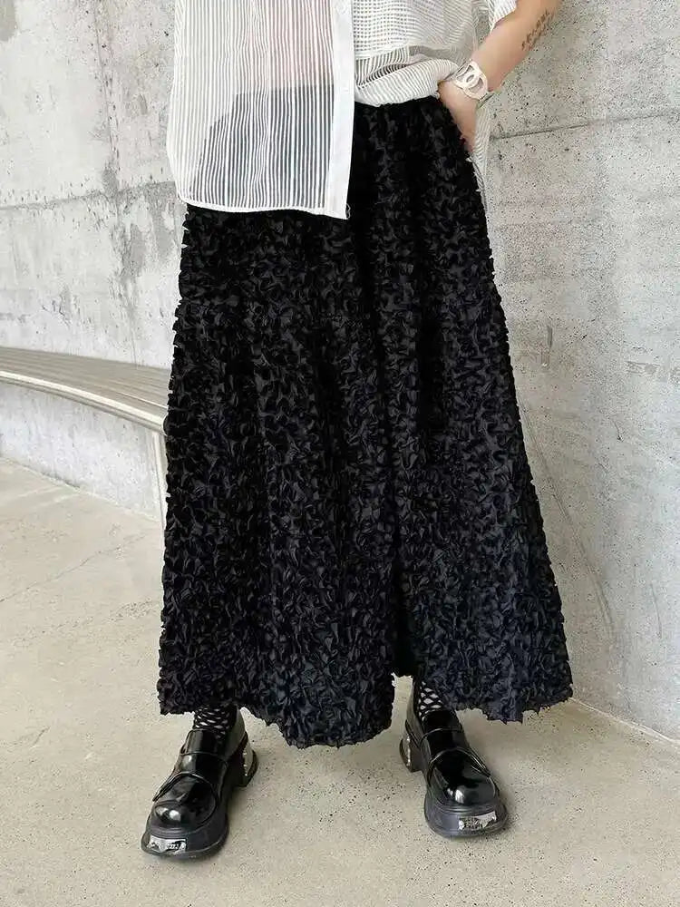 High Elastic Waist Black Three-dimensional Midi A-line Half-body Skirt Women Fashion Tide New Spring Autumn 2025 1DH6459