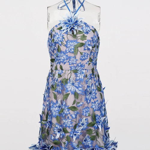 Load image into Gallery viewer, Slimming Spliced 3D Flower Mini Dresses for Women Halter Sleeveless High Waist Temperament Dress Female Fashion New
