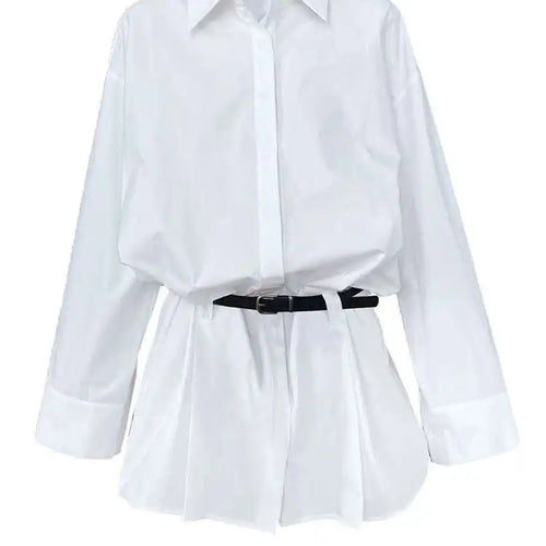Load image into Gallery viewer, Women White Hem Pleated Elegant Big Size Mini Shirt Dress New Lapel Long Sleeve Fashion Tide Spring Autumn 2025 1DH9552
