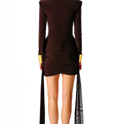 Load image into Gallery viewer, Turtleneck Long Sleeve Sexy Mini Dress For Women New Fashion Draped Ruched Bodycon Club Party Dress Elegant New Dresses
