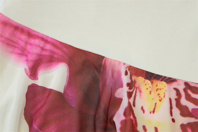 Floral Print Sexy Midi Dress Women Gown Summer New Strapless Off-shoulder Sleeveless Backless Irregular Ruffle Dress