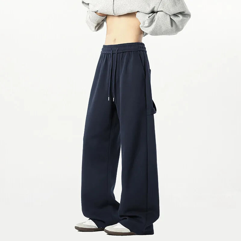 Men's Sweatpants New Korean Solid Color Stylish Casual Straight Leg Male Trousers Elastic Waist Design Bottoms 9W1646