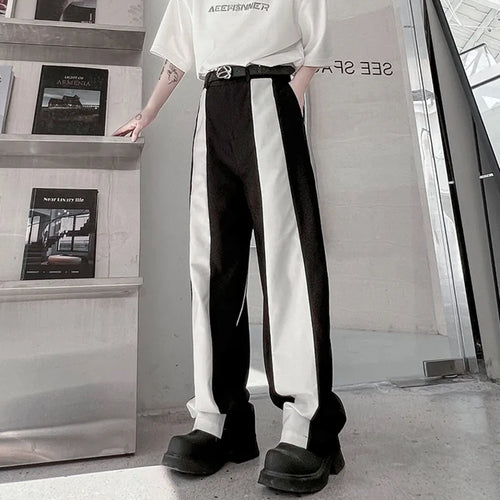 Load image into Gallery viewer, Men&#39;s Trousers Korean Style Fashion Highend Black And White Patchwork Straight Casual Pants Trend Autumn Streetwear 9C2406
