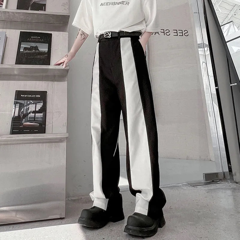 Men's Trousers Korean Style Fashion Highend Black And White Patchwork Straight Casual Pants Trend Autumn Streetwear 9C2406