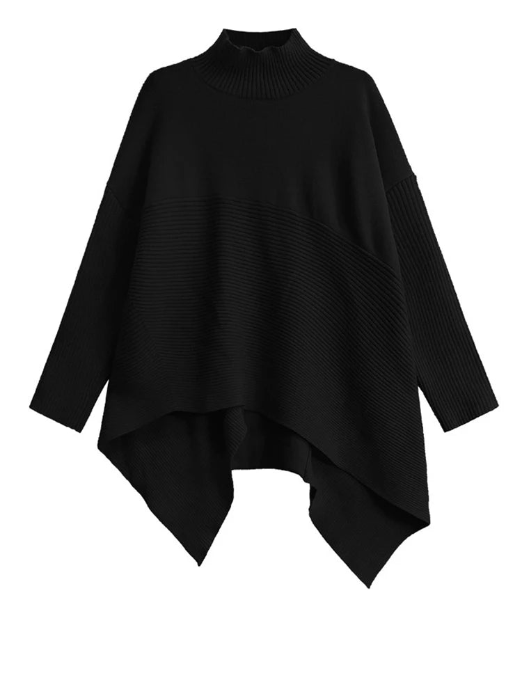 Red Irregular Big Size Knitting Sweater Turtleneck Long Sleeve Women Pullovers New Fashion Tide Spring Autumn 2025 1DH9445