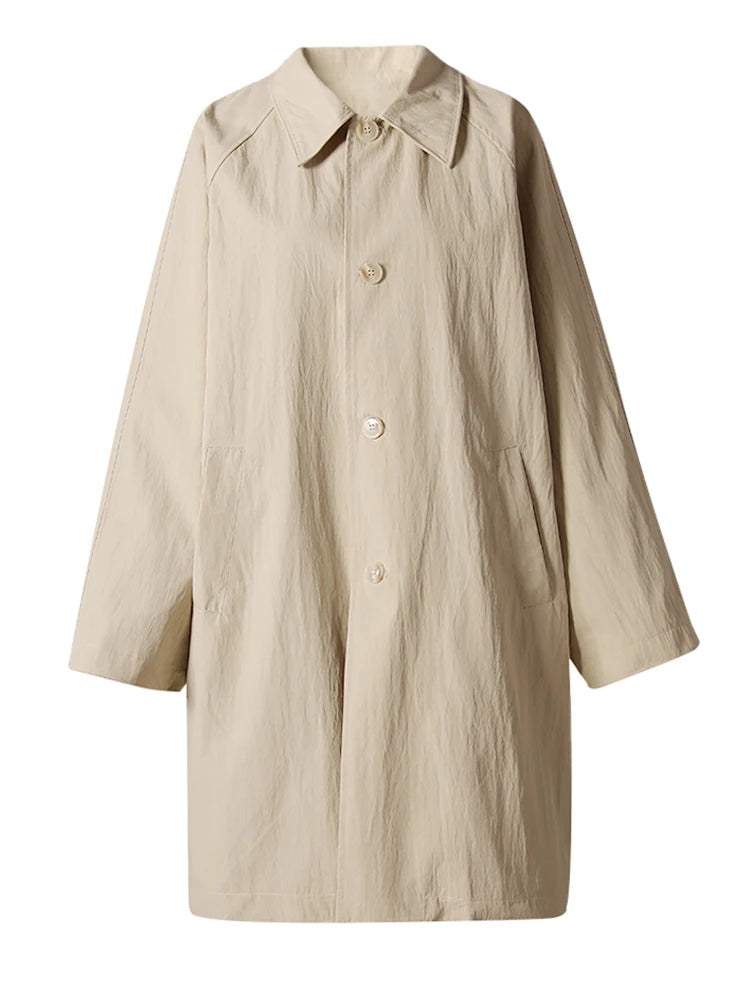 Women Khaki Metal Shaped Big Size Long Trench New Lapel Long Sleeve Windbreaker Fashion Tide Spring Autumn 2025 CPG2854