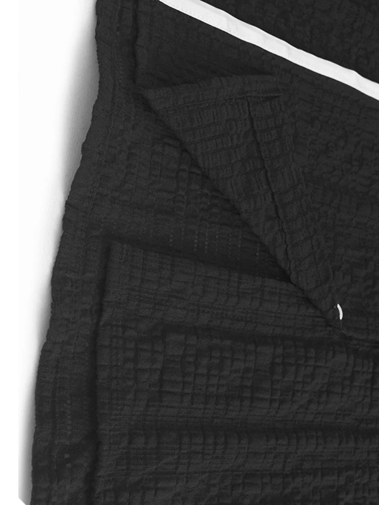 Women Black Color-block Big Size Casual Blouse New Stand Collar Short Sleeve Shirt Fashion Tide Spring Summer 2025 1DJ1108