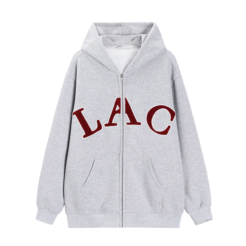 Load image into Gallery viewer, Women Gray Letter Hoodies Tops Harajuku Korean Version Zip Up Loose Sweatshirts Autumn Casual Long Sleeve Hooded Coat Thick Chic

