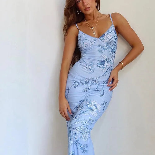 Load image into Gallery viewer, Elegant Sleeveless Printed Satin Summer New Women 2024 Long Skirt Holiday Style Design Sensation Slim Strap Dress Female
