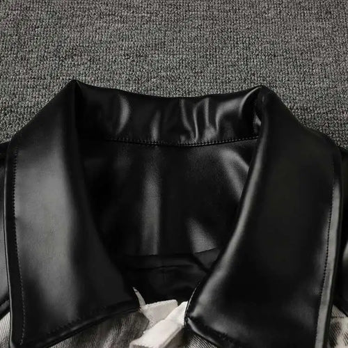 Load image into Gallery viewer, Black Denim Pu Leather Spliced Big Size Jacket New Lapel Long Sleeve Women Coat Fashion Tide Spring Autumn 2025 CPG2873
