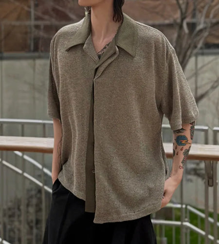 Men's Shirts Short Sleeve New Korean Summer Spliced Contrast Color Design Turn-down Collar Single Breasted Top 9W1729