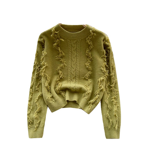 Load image into Gallery viewer, Autumn Winter Solid Loose Tassel Sweater Women Knitted Round Neck Pullover Women Long Sleeve Korean Version Warm Female Tops Y2k
