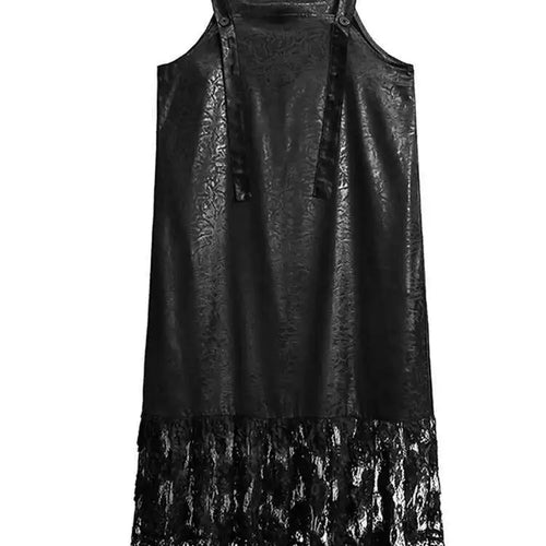 Load image into Gallery viewer, Women Black Pu Leather Hem Lace Big Size Strap Dress New Square Collar Sleeveless Fashion Tide Spring Autumn 2025 1DH7279
