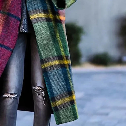 Load image into Gallery viewer, Winter Long Coats for Woman 2024 Contrast Plaid Long Sleeves Women's Loose Streetwear Coat Woolen Coat  Jacket Female
