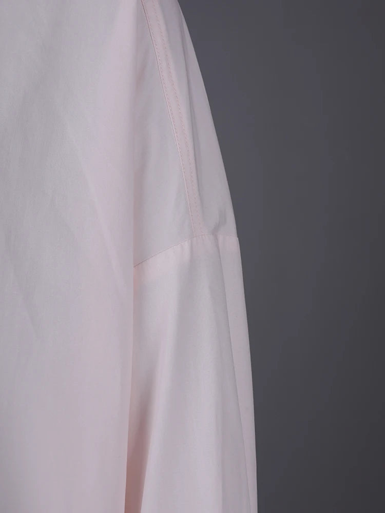 Women pink Color Brief Big Size Long Casual Blouse New Lapel Long Sleeve Shirt Fashion Tide Spring Autumn 2025 1LD2024