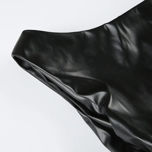 Load image into Gallery viewer, Ruched PU Leather Sexy Tank Tops For Women Fashion Oblique Shoulder Sleeveless Backless Skinny Crop Tops Elegant
