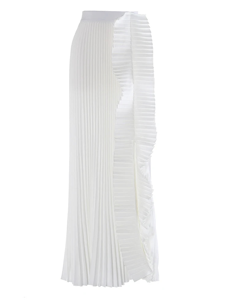 High Elastic Waist Pleated Camel Irregular Shaped Long Half-body Skirt Women Fashion Tide New Spring Autumn 2025 1DH9415