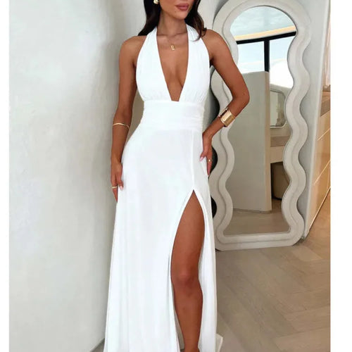 Load image into Gallery viewer, Elegant Sleeveless Open Back High Split Dress Women Slim Lace Up Evening Dress Female Elegance Club Party Vestidos 2024
