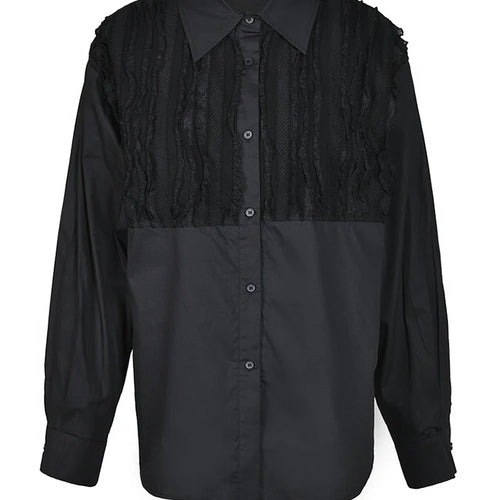 Load image into Gallery viewer, Women White Lace Pleated Big Size Blouse New Lapel Long Sleeve Loose Fit Shirt Fashion Spring Autumn 2025 1DF426001
