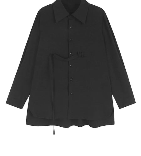 Women Black Ribbons Irregular Big Size Elegant Blouse New Lapel Long Sleeve Shirt Fashion Tide Spring Autumn 2025 1DH9664