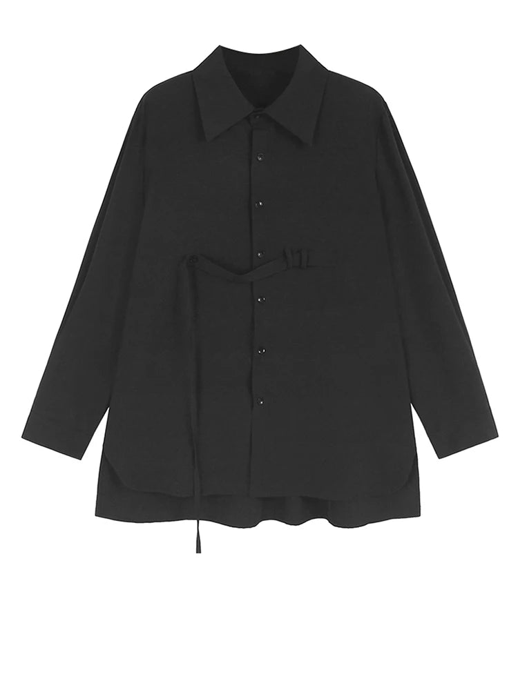 Women Black Ribbons Irregular Big Size Elegant Blouse New Lapel Long Sleeve Shirt Fashion Tide Spring Autumn 2025 1DH9664