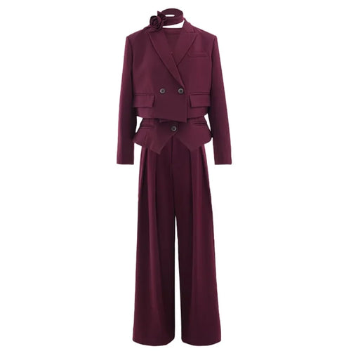 Load image into Gallery viewer, Solid Three  Piece for Women Lapel Long Sleeve Spliced Button Coat High Waist Pant Elegant Sets Female
