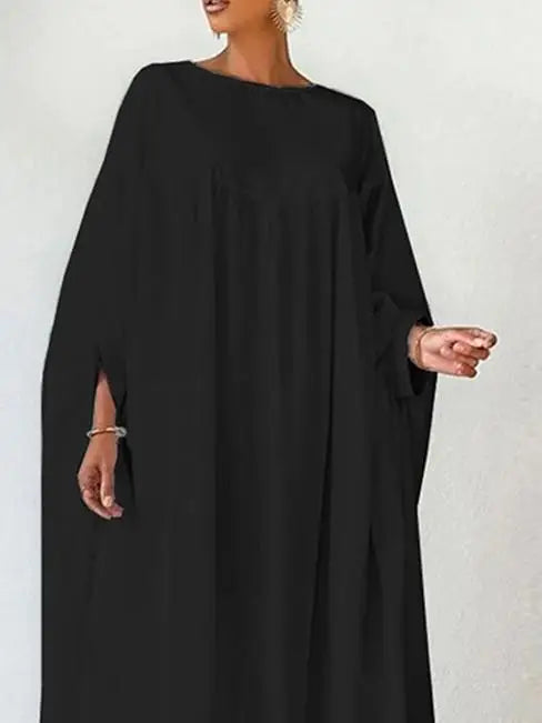Women’s Oversieze Batwing Sleeves Simple White Maxi Dresses Autumn Spring Casual Round-neck Loose Muslim Woman Dresses