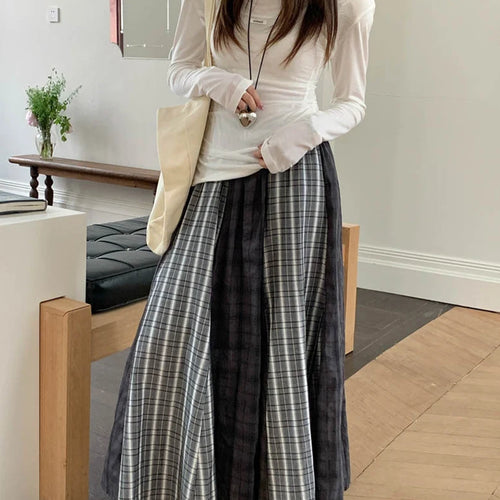 Load image into Gallery viewer, High Elastic Waist Gray Plaid Spliced Vintage A-line Half-body Skirt Women Fashion Tide New Spring Autumn 2025 1DJ1478

