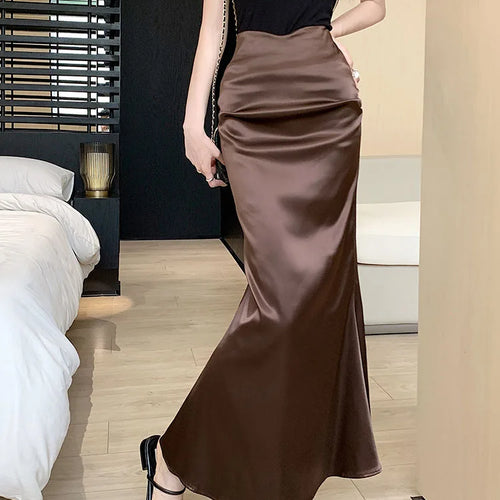Load image into Gallery viewer, Black Office Pleated Fishtail Long Skirts Spring Summer Women 2024 Korean Version Brown High Waist Elegant Wrap Hip Skirt Ladies
