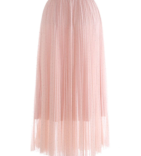 High Elastic Waist Black Pleated Rhinestones Shining Half-body Skirt Women Fashion Tide New Spring Autumn 2025 1DJ1271