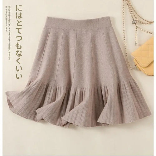 Load image into Gallery viewer, Korean Fashion Autumn Winter Warm Women Solid Knitted Short Skirt High Waist Ruffle Edge A-line Pleated Skirt 2024 New Versatile
