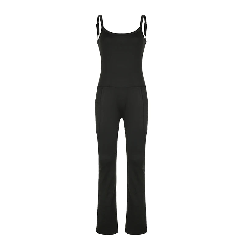 Spaghetti Strap Skinny Sporty Chic Jumpsuit Women Sleeveless Streetwear Solid One Piece Body Gym Clothes Rompers New