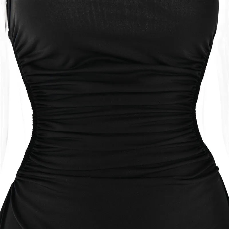 One Shoulder Diagonal Collar Backless Sexy Maxi Dress For Women Robe Fashion Off-shoulder Sleeveless High Split Dress