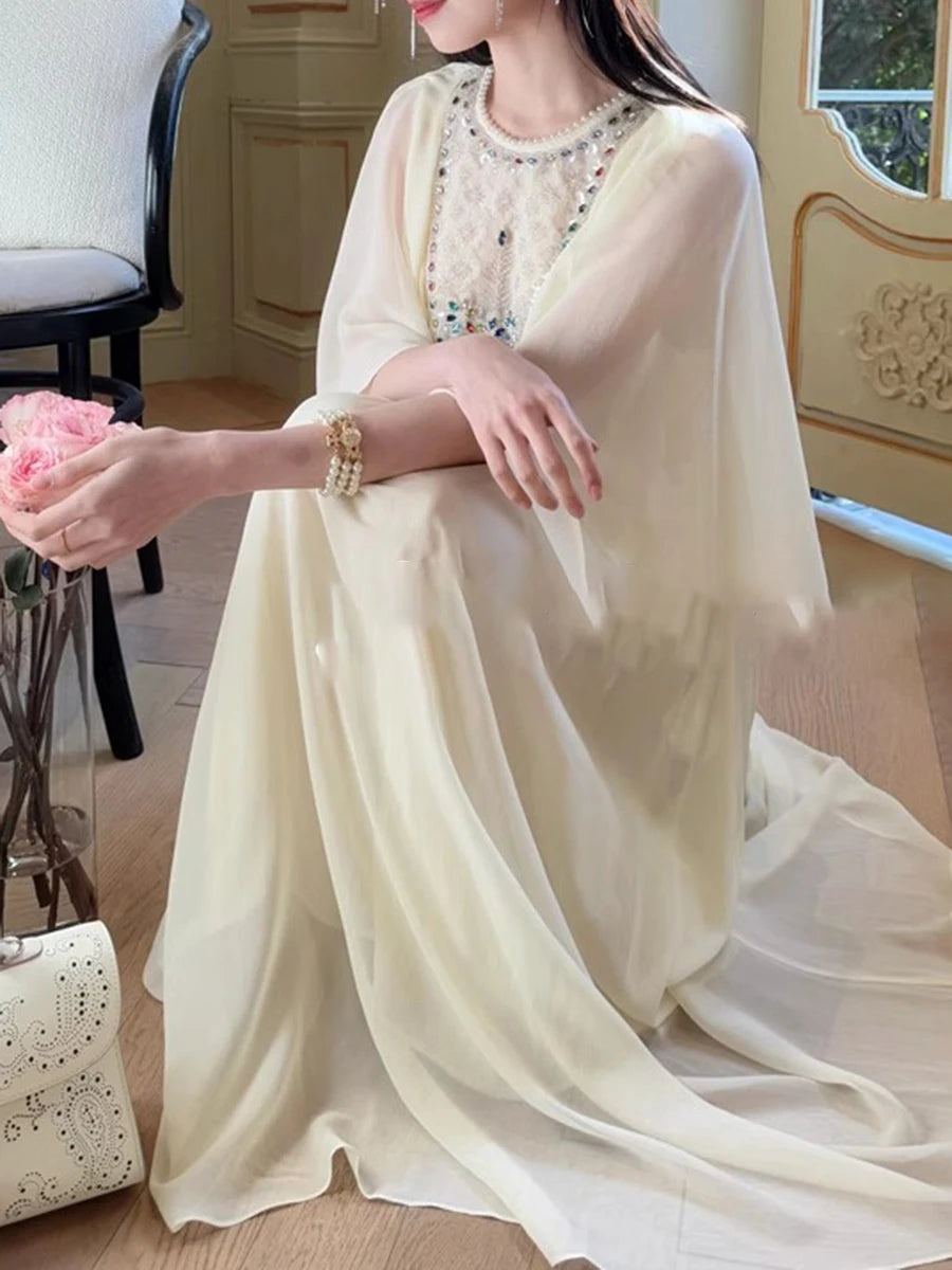 Spliced Diamonds Loose Dresses For Women O Neck Short Sleeve High Waist Temperament Dress Female Fashion Style New