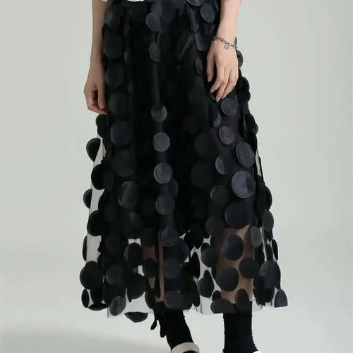 Load image into Gallery viewer, High Elastic Waist Black Dot Three-dimensional Long Half-body Skirt Women Fashion Tide New Spring Autumn 2025 1DF8427
