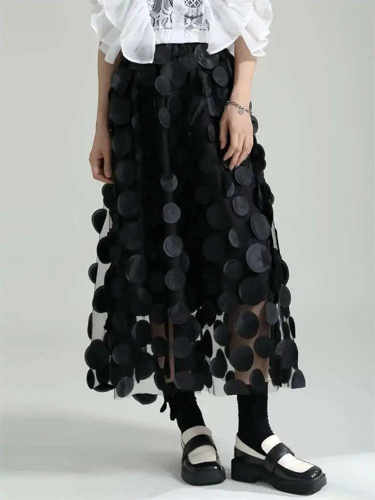 High Elastic Waist Black Dot Three-dimensional Long Half-body Skirt Women Fashion Tide New Spring Autumn 2025 1DF8427