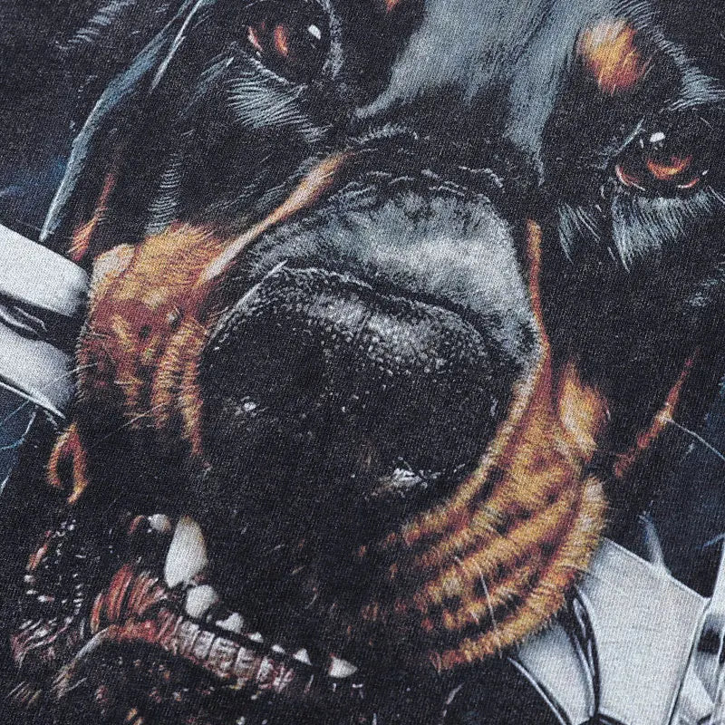 Vintage Oversized T-Shirts Streetwear Cartoon Doberman Dog knife Graphic Printed Black Tshirt Hip Hop Harajuku Punk Gothic Tops