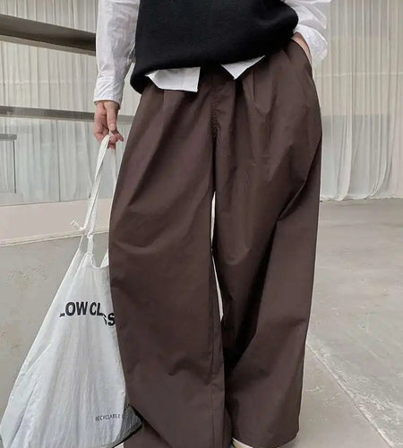 High Elastic Waist Coffee Pocket Brief Long Wide Leg Pants New Trousers Women Fashion Tide Spring Autumn 2025 1DH8354