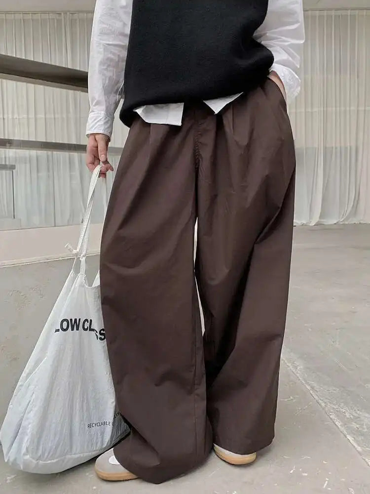 High Elastic Waist Coffee Pocket Brief Long Wide Leg Pants New Trousers Women Fashion Tide Spring Autumn 2025 1DH8354