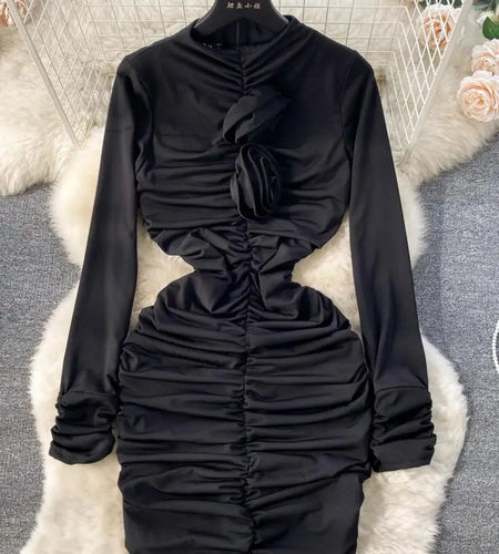 Retro Blue Bodycon Pleated Dress Women Long Sleeved Gray Dresses Women Autumn Black Sexy Club Dress Festival Night Party Dresses