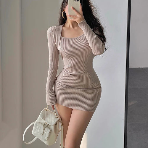 Load image into Gallery viewer, Fashion Knitted Dress Women Long Sleeve Short Party Dress Elegant Autumn Slim Sexy Y2k Mini Dress Casual Femal C-261
