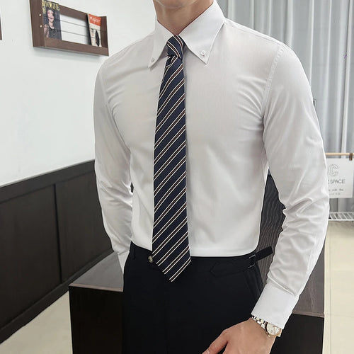 Load image into Gallery viewer, Men's New Long Sleeved Shirts Dark Striped Design Turn-down Collar Stylish Single Breasted Trendy Male Casual Tees 9W1875
