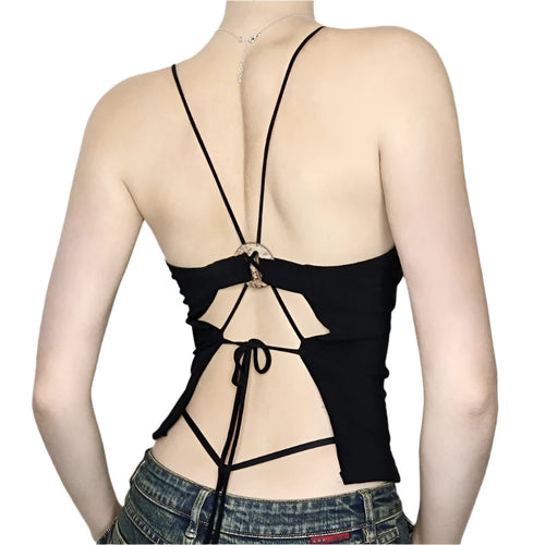 Load image into Gallery viewer, Y2k Sexy Black Tank Tops Woman Summer Clothes 2024 Strappy Low-cut Backless Crop Top for Women Camisole P67-BB10
