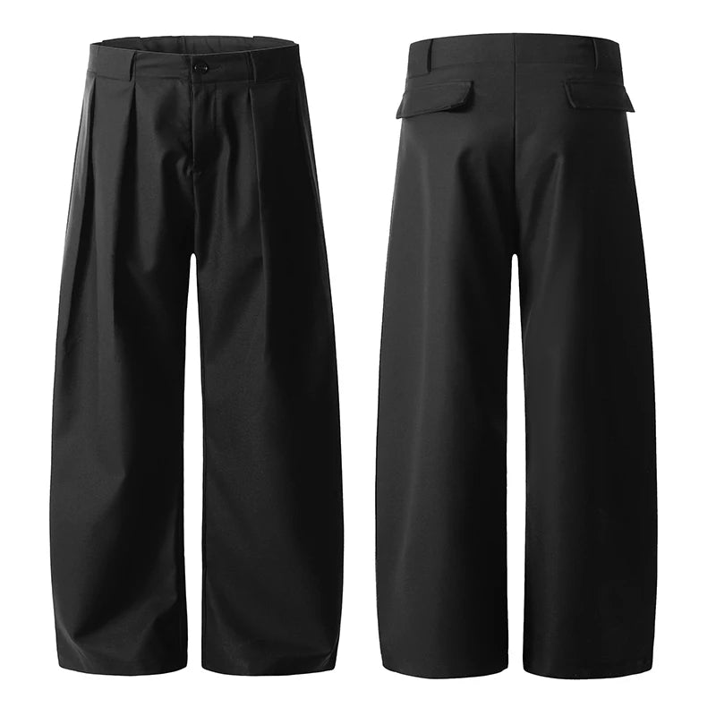 Male Suit Pants Curved Knife Design New American High Street Style Straight Wide Leg Solid Color Men's Trousers 9W1963