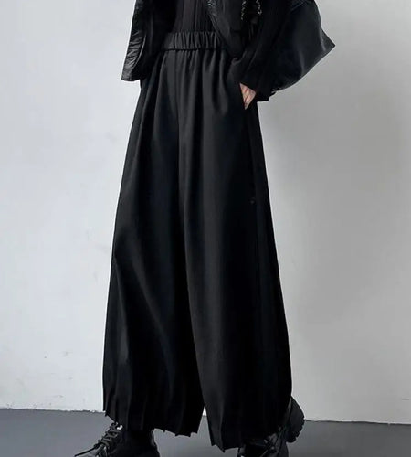 Women Black High Waist Pleated Woolen Ankle-length Pant Grey Versatile Wide Leg Trousers 2024 Autumn Winter Streetwear Simple