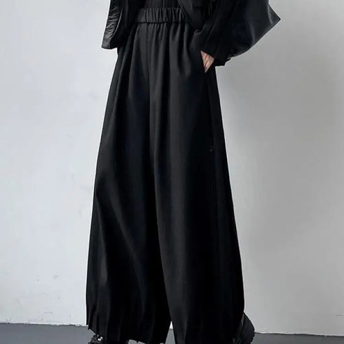 Load image into Gallery viewer, Women Black High Waist Pleated Woolen Ankle-length Pant Grey Versatile Wide Leg Trousers 2024 Autumn Winter Streetwear Simple
