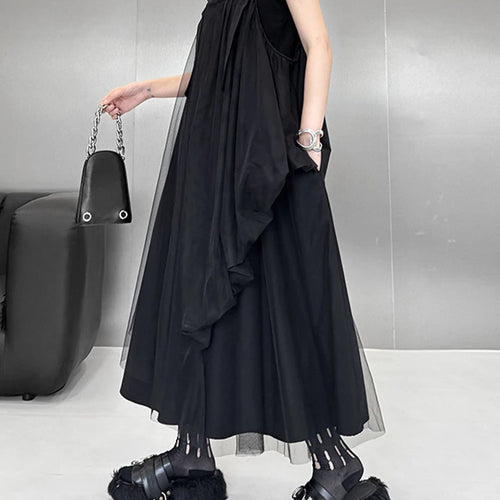 Load image into Gallery viewer, Women Black Irregular Mesh Big Size Strap Dress New Square Collar Sleeveless Fashion Tide Spring Autumn 2025 1DJ1413
